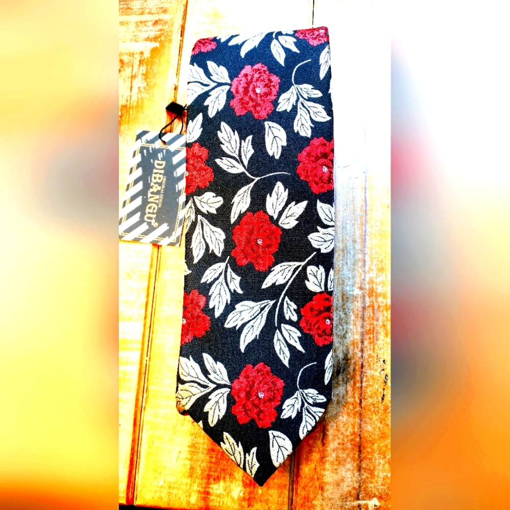 DibanGu Black and Red Rose Tie